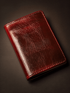深色背景上带红色护照的棕色皮革封面