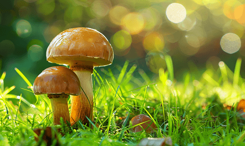 草地上动物粪便中生长的蘑菇