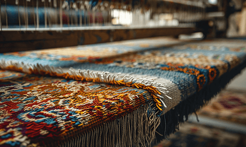 复古刺绣传统摄影照片_织机上的传统类型地毯