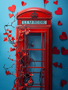 红色电话亭周围的红心