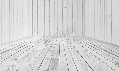 空的白色木板墙透视地板房间内部背景