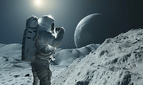 宇航员站在月球上用相机拍照
