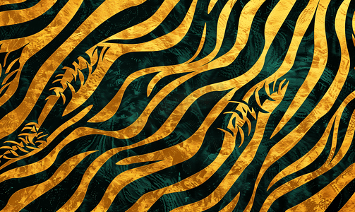 金色绿色斑马图案的背景图像