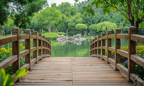 小池塘边的木桥