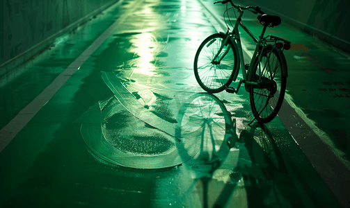 绿色地板上的自行车符号自行车道标志