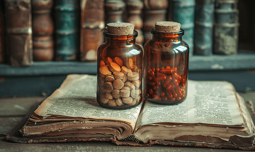 古董药瓶和药书