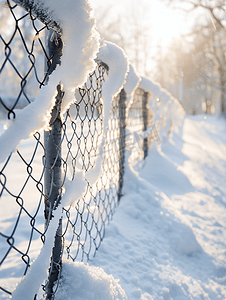 篱笆冬季用网篱笆下雪的冬天很多雪