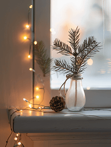 圣诞家居装饰架子上花瓶里的云杉树枝