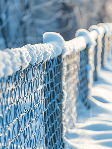 天气下雪摄影照片_篱笆冬季用网篱笆下雪的冬天很多雪