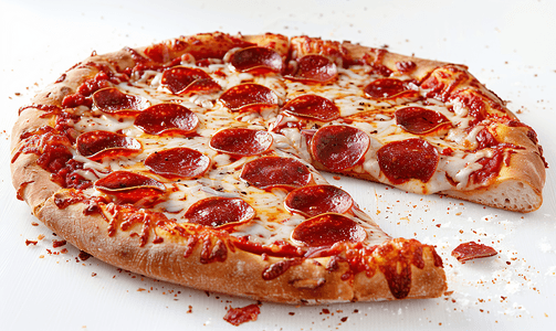 长条披萨摄影照片_大片意大利辣香肠披萨