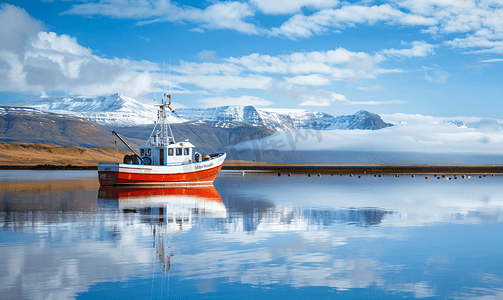 冰岛海岸的单一大型商业渔船