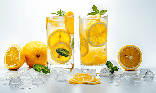高脚杯中的柑橘柠檬水