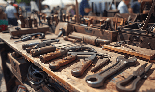 普罗旺斯跳蚤市场旧工作工具的特写