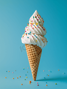 蓝色背景上的冰淇淋甜筒