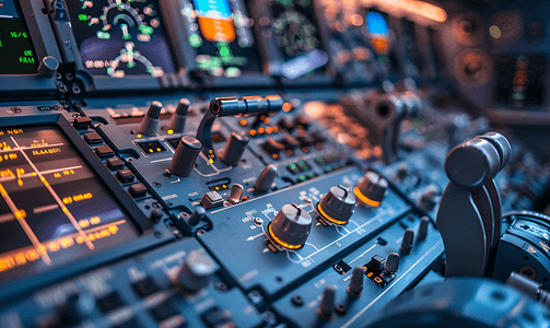 航空交通摄影照片_控制面板关闭飞机驾驶舱的聚焦视图