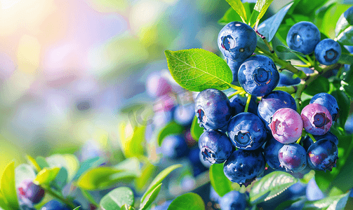 灌木上的蓝莓紫色蓝色水果绿叶水果从花园收获