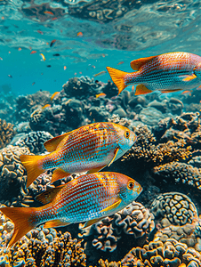 色彩缤纷的鱼儿在红海的珊瑚礁上游泳