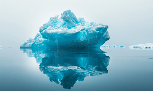 斯瓦尔贝格海面上漂浮着一座蓝色冰山
