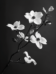 老式花园摄影照片_山茱萸花侧视图黑白与透视