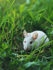 绿草背景上的白老鼠