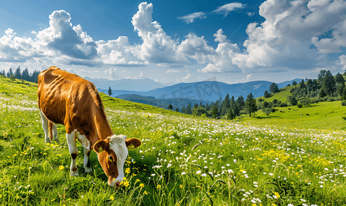红牛在草地上吃草