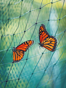 金属网上的两只帝王蝶