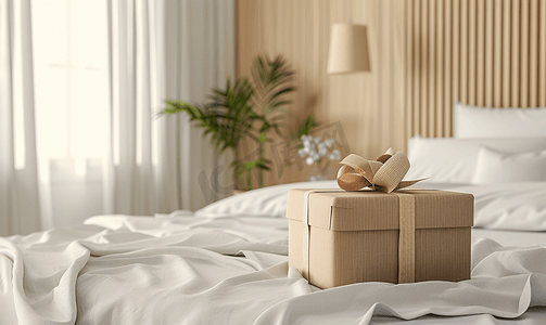 床上礼盒白天美丽现代卧室的室内与设计