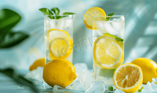 高脚杯中的柑橘柠檬水