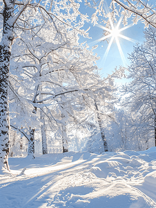 白天白雪覆盖的树木的神奇冬季景观