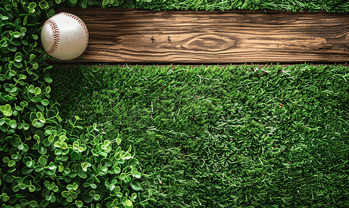 木板草坪上的棒球特写顶视图