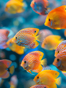 咸水杂鱼煲摄影照片_色彩鲜艳的热带鱼的水下场景