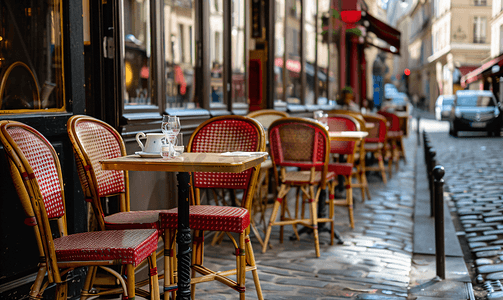 巴黎街头一家餐厅的空椅子