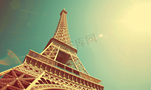 巴黎地标摄影照片_具有复古滤镜效果的巴黎埃菲尔铁塔