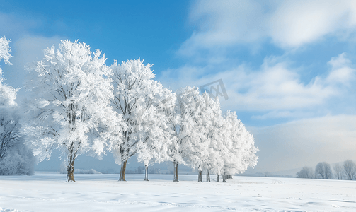 多云的天空白天白雪覆盖的神奇冬季景观