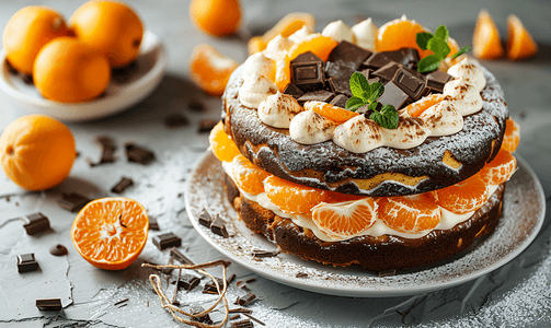 巴黎布雷斯特蛋糕配巧克力和橘子
