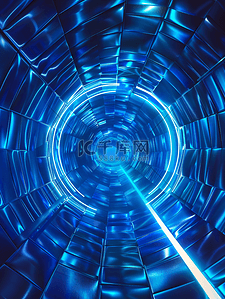 蓝色发光明亮霓虹灯方块的隧道抽象背景屏幕保护程序