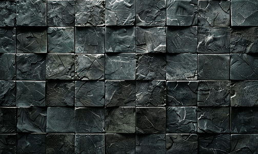 墙壁由深灰色的小方形瓷砖制成