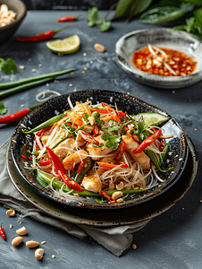 木瓜沙拉受欢迎的泰国菜配烤鸡糯米饭和长豆
