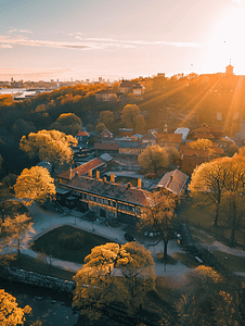 无人机俯瞰瑞典哥德堡的斯堪森克罗南公园