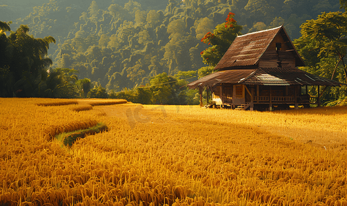泰国清迈干涸梯田上的小屋