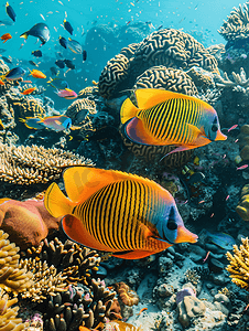色彩缤纷的鱼儿在红海的珊瑚礁上游泳