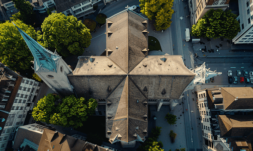 瑞士苏黎世格罗斯教堂的航拍照片