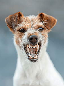 露出尖牙的攻击性狗咧嘴大笑的小狗杰克罗素梗