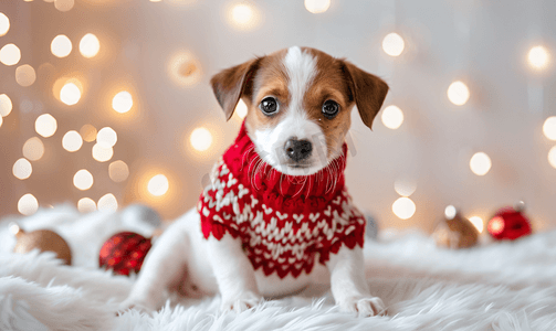 圣诞横幅上画着可爱的小狗穿着丑陋的圣诞毛衣