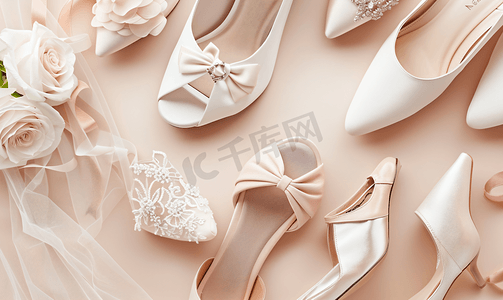 花卉可爱摄影照片_婚鞋和婚礼用品