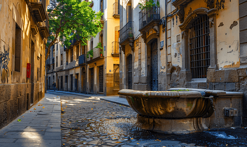 西班牙巴塞罗那老街饮水机