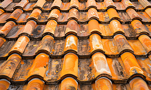房子的屋顶上覆盖着风化的橙色瓦片