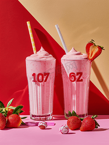 两杯草莓冰沙百分比符号