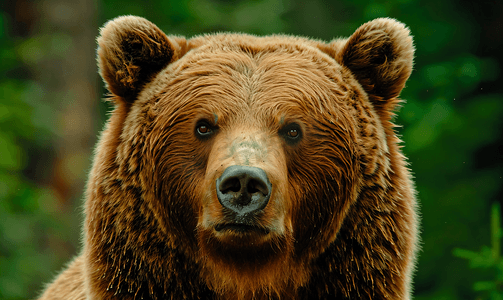 森林里棕色美丽的熊熊枪口特写