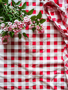红白格子意大利野餐桌布